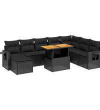 9-tlg. Garten-Sofagarnitur mit Kissen Schwarz Poly Rattan