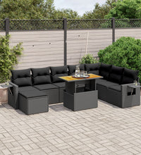 9-tlg. Garten-Sofagarnitur mit Kissen Schwarz Poly Rattan
