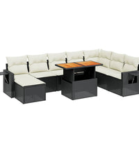9-tlg. Garten-Sofagarnitur mit Kissen Schwarz Poly Rattan