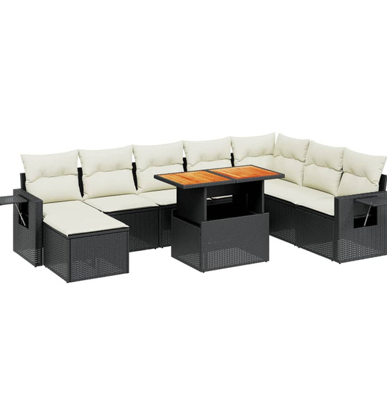 9-tlg. Garten-Sofagarnitur mit Kissen Schwarz Poly Rattan