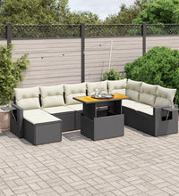 9-tlg. Garten-Sofagarnitur mit Kissen Schwarz Poly Rattan