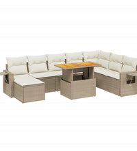 9-tlg. Garten-Sofagarnitur mit Kissen Beige Poly Rattan