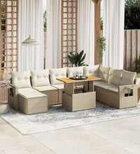 9-tlg. Garten-Sofagarnitur mit Kissen Beige Poly Rattan
