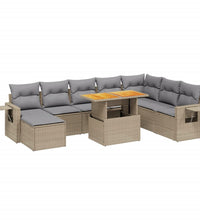 9-tlg. Garten-Sofagarnitur mit Kissen Beige Poly Rattan