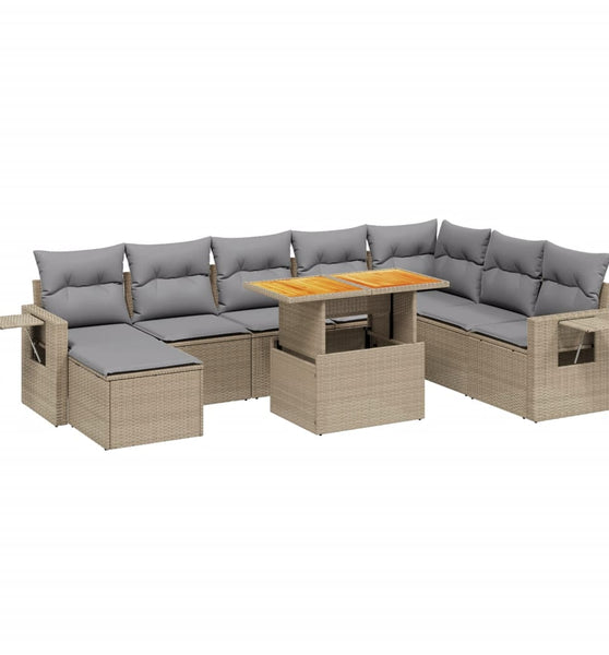9-tlg. Garten-Sofagarnitur mit Kissen Beige Poly Rattan