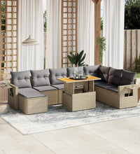 9-tlg. Garten-Sofagarnitur mit Kissen Beige Poly Rattan