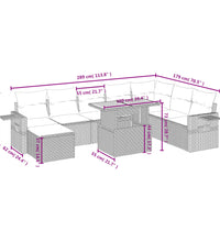 9-tlg. Garten-Sofagarnitur mit Kissen Grau Poly Rattan