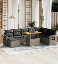 9-tlg. Garten-Sofagarnitur mit Kissen Grau Poly Rattan