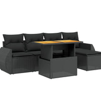 6-tlg. Garten-Sofagarnitur mit Kissen Schwarz Poly Rattan