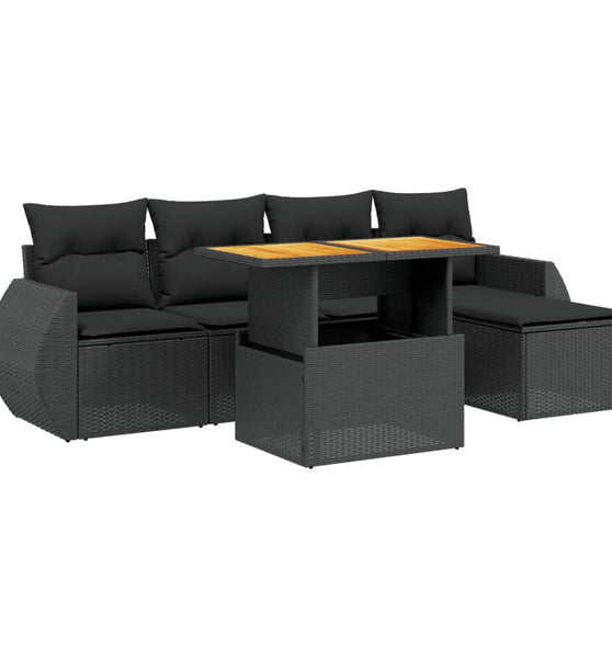 6-tlg. Garten-Sofagarnitur mit Kissen Schwarz Poly Rattan