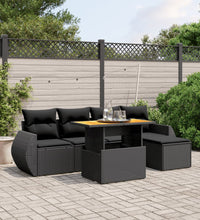 6-tlg. Garten-Sofagarnitur mit Kissen Schwarz Poly Rattan