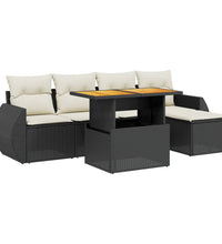 6-tlg. Garten-Sofagarnitur mit Kissen Schwarz Poly Rattan