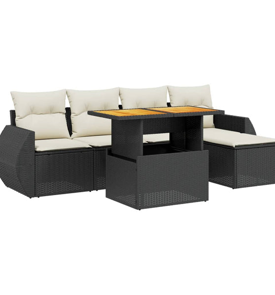 6-tlg. Garten-Sofagarnitur mit Kissen Schwarz Poly Rattan