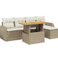 6-tlg. Garten-Sofagarnitur mit Kissen Beige Poly Rattan