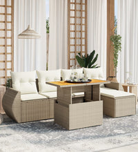 6-tlg. Garten-Sofagarnitur mit Kissen Beige Poly Rattan