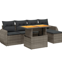 6-tlg. Garten-Sofagarnitur mit Kissen Grau Poly Rattan