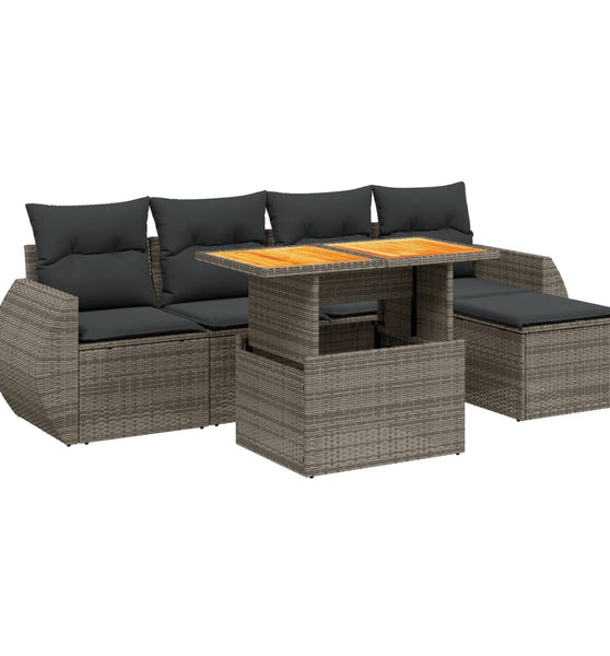 6-tlg. Garten-Sofagarnitur mit Kissen Grau Poly Rattan