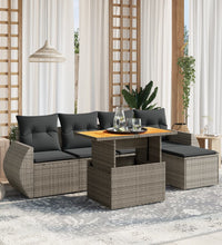 6-tlg. Garten-Sofagarnitur mit Kissen Grau Poly Rattan
