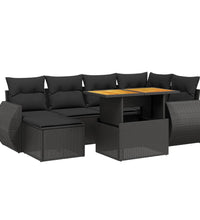 7-tlg. Garten-Sofagarnitur mit Kissen Schwarz Poly Rattan
