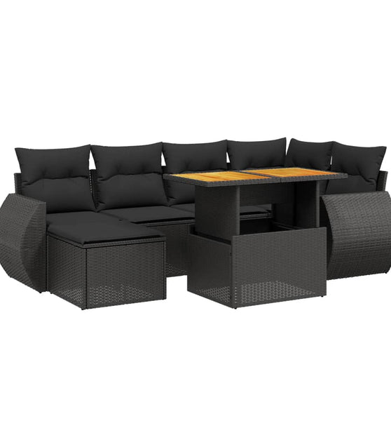 7-tlg. Garten-Sofagarnitur mit Kissen Schwarz Poly Rattan