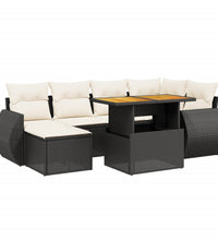 7-tlg. Garten-Sofagarnitur mit Kissen Schwarz Poly Rattan