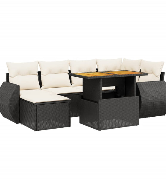 7-tlg. Garten-Sofagarnitur mit Kissen Schwarz Poly Rattan