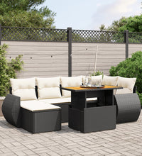 7-tlg. Garten-Sofagarnitur mit Kissen Schwarz Poly Rattan