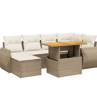 7-tlg. Garten-Sofagarnitur mit Kissen Beige Poly Rattan
