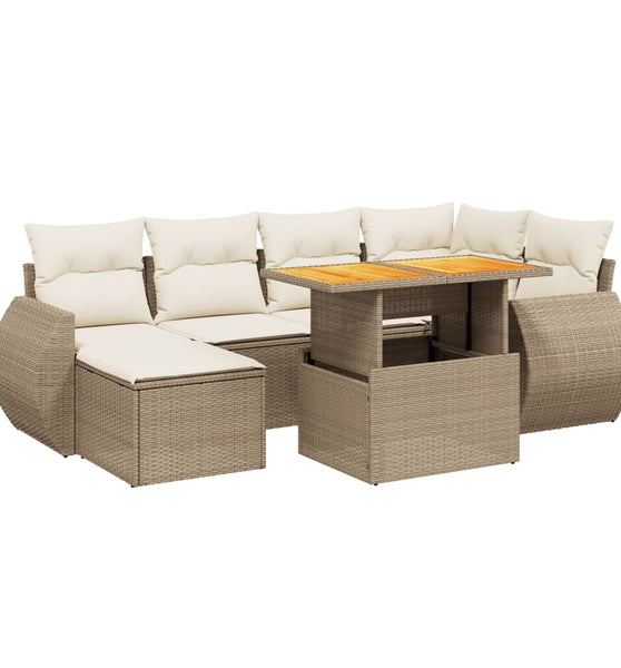 7-tlg. Garten-Sofagarnitur mit Kissen Beige Poly Rattan