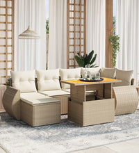 7-tlg. Garten-Sofagarnitur mit Kissen Beige Poly Rattan