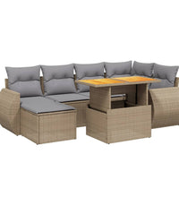7-tlg. Garten-Sofagarnitur mit Kissen Beige Poly Rattan
