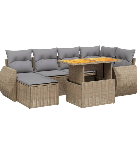 7-tlg. Garten-Sofagarnitur mit Kissen Beige Poly Rattan