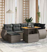7-tlg. Garten-Sofagarnitur mit Kissen Grau Poly Rattan