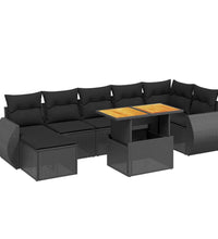 8-tlg. Garten-Sofagarnitur mit Kissen Schwarz Poly Rattan