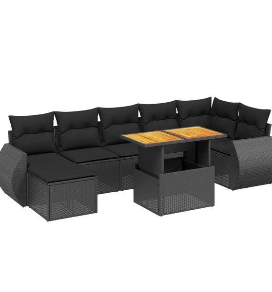 8-tlg. Garten-Sofagarnitur mit Kissen Schwarz Poly Rattan