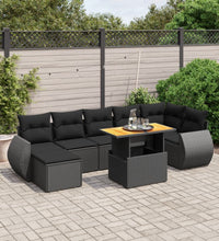 8-tlg. Garten-Sofagarnitur mit Kissen Schwarz Poly Rattan