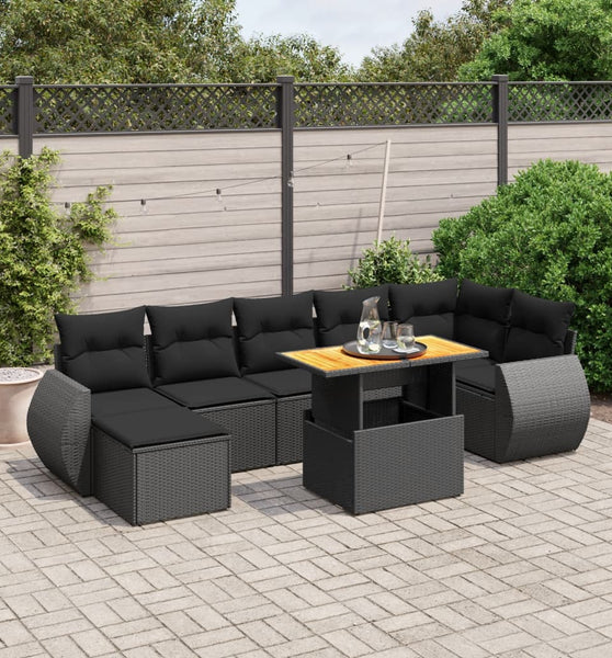 8-tlg. Garten-Sofagarnitur mit Kissen Schwarz Poly Rattan