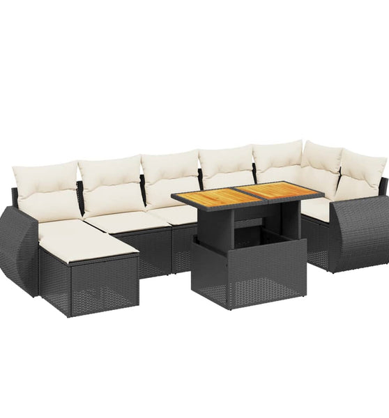 8-tlg. Garten-Sofagarnitur mit Kissen Schwarz Poly Rattan