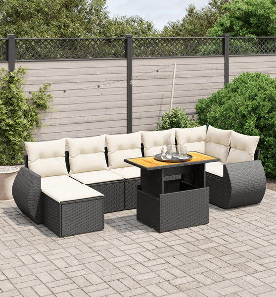 8-tlg. Garten-Sofagarnitur mit Kissen Schwarz Poly Rattan