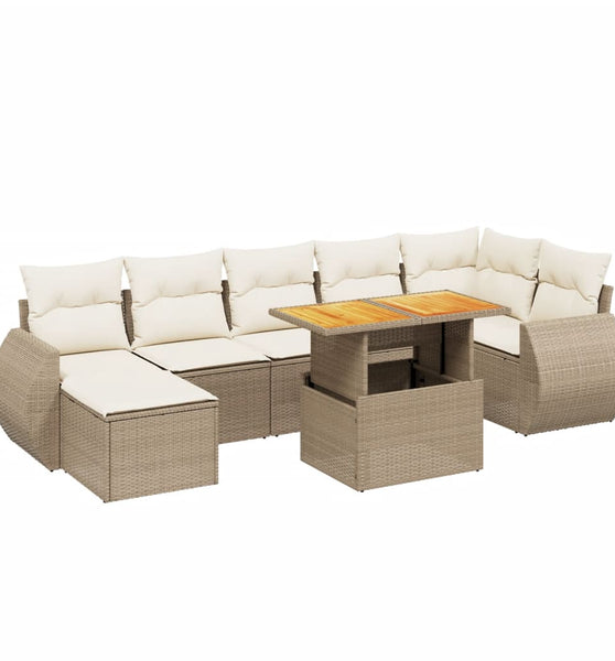8-tlg. Garten-Sofagarnitur mit Kissen Beige Poly Rattan