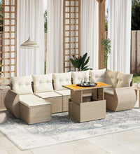 8-tlg. Garten-Sofagarnitur mit Kissen Beige Poly Rattan