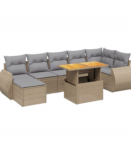 8-tlg. Garten-Sofagarnitur mit Kissen Beige Poly Rattan
