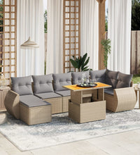 8-tlg. Garten-Sofagarnitur mit Kissen Beige Poly Rattan