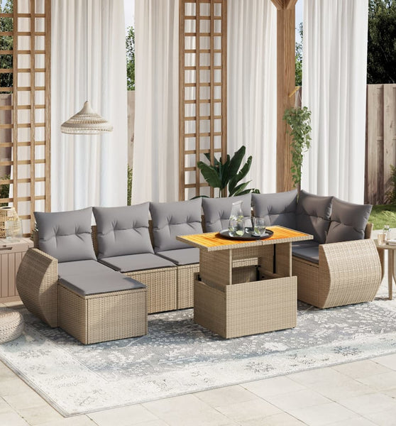 8-tlg. Garten-Sofagarnitur mit Kissen Beige Poly Rattan