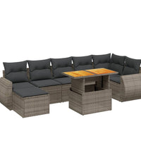 8-tlg. Garten-Sofagarnitur mit Kissen Grau Poly Rattan