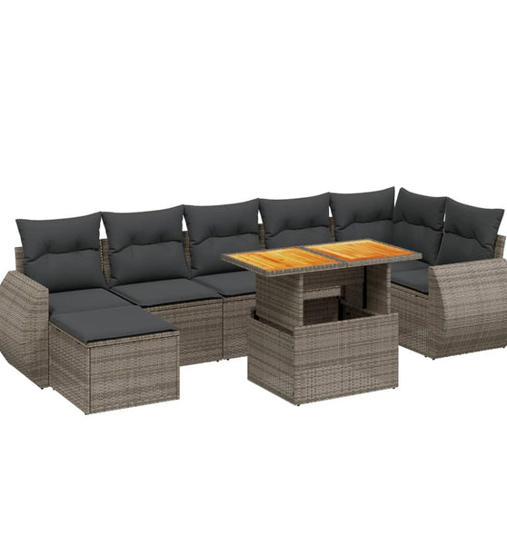 8-tlg. Garten-Sofagarnitur mit Kissen Grau Poly Rattan