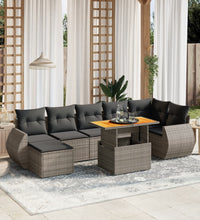 8-tlg. Garten-Sofagarnitur mit Kissen Grau Poly Rattan