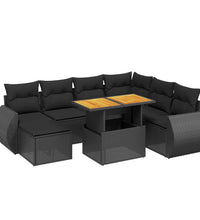 8-tlg. Garten-Sofagarnitur mit Kissen Schwarz Poly Rattan
