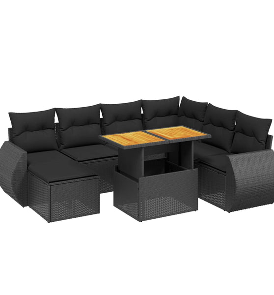 8-tlg. Garten-Sofagarnitur mit Kissen Schwarz Poly Rattan