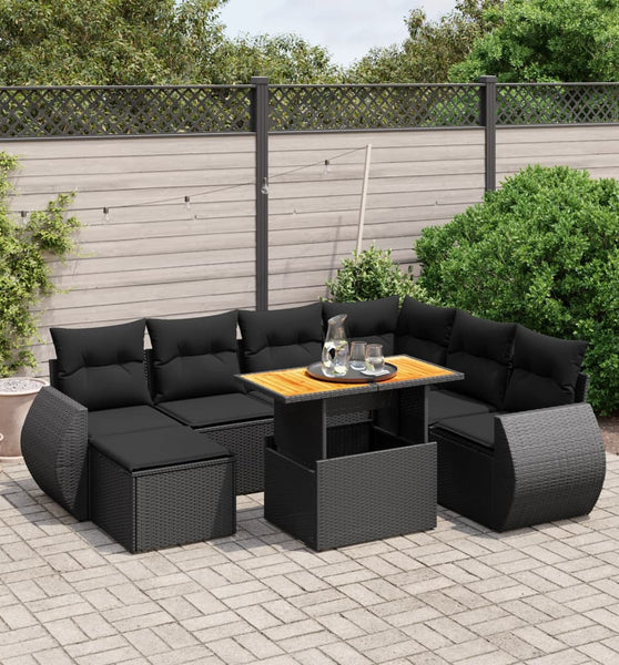 8-tlg. Garten-Sofagarnitur mit Kissen Schwarz Poly Rattan